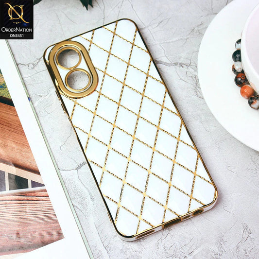 Oppo A17 Cover - White - Soft TPU Shiny Electroplated Golden Lines Camera Protection Case