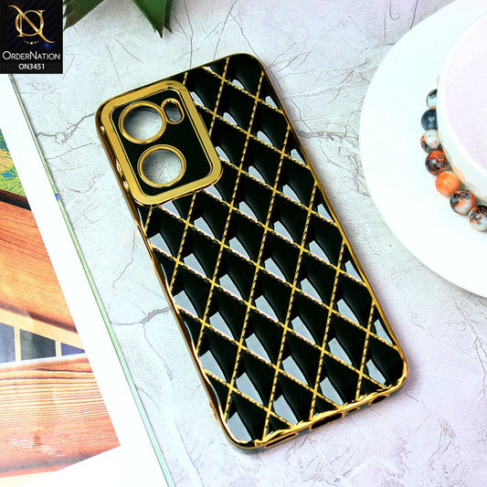 Oppo A57 Cover - Black - Soft TPU Shiny Electroplated Golden Lines Camera Protection Case