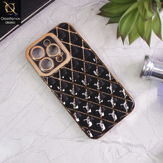 iPhone 14 Pro Cover - Black - Soft TPU Shiny Electroplated Golden Lines Camera Protection Case