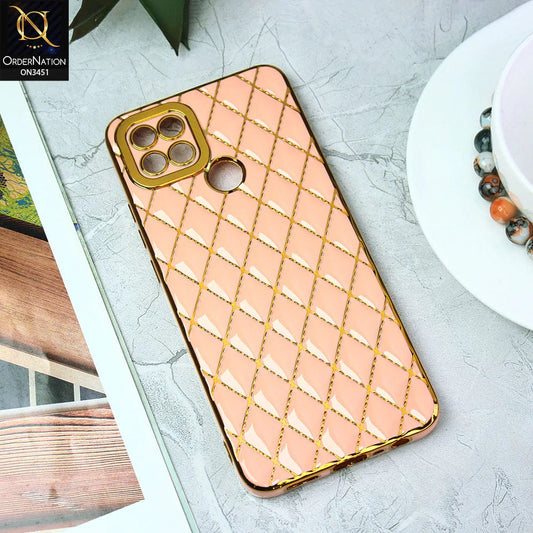 Oppo A15 Cover - Pink - Soft TPU Shiny Electroplated Golden Lines Camera Protection Case