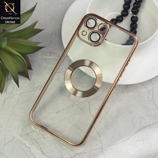 iPhone 13 Cover - Golden - Soft Color Borders Logo Hole With Camera Protection Clear Back Case