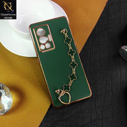 Vivo X70 Pro Cover  - Green - Electroplated Edges Soft Silicone Flower Chain Finger Holder Case