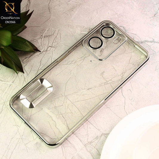 vivo Y02s Cover  - Silver - Electroplating Borders Logo Hole Camera Lens Protection Soft Silicone Case