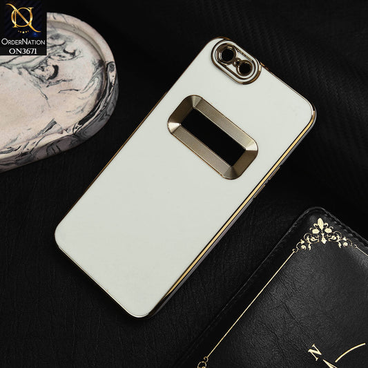 Oppo A57 Cover - White -  All New Electroplating Borders With Logo Hole Protective Soft Silicon Case
