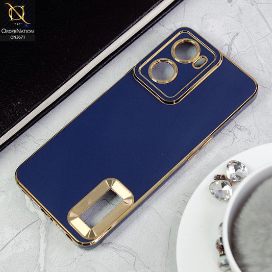 Oppo A77s Cover - Blue -All New Electroplating Borders With Logo Hole Protective Soft Silicon Case