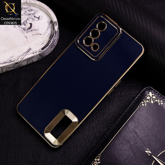 Oppo F19 Cover - Blue -  All New Electroplating Borders With Logo Hole Protective Soft Silicon Case