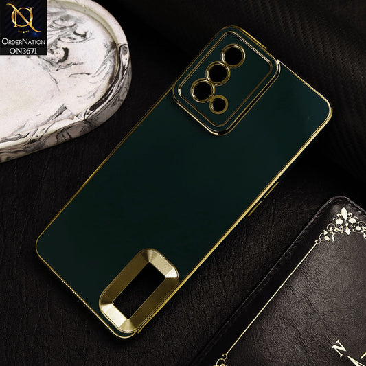 Oppo F19 Cover - Green -  All New Electroplating Borders With Logo Hole Protective Soft Silicon Case