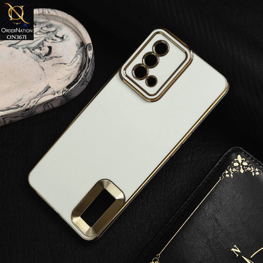 Oppo F19 Cover - White -  All New Electroplating Borders With Logo Hole Protective Soft Silicon Case