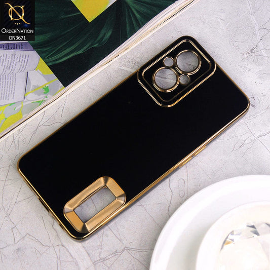 Oppo Reno 7Z 5G Cover - Black - All New Electroplating Borders With Logo Hole Protective Soft Silicon Case