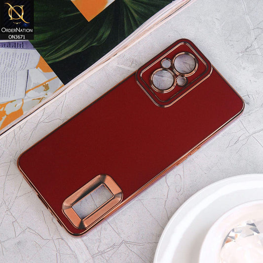 Oppo Reno 7Z 5G Cover - Maroon - All New Electroplating Borders With Logo Hole Protective Soft Silicon Case
