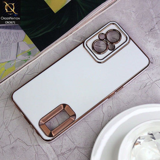 Oppo Reno 7Z 5G Cover - White - All New Electroplating Borders With Logo Hole Protective Soft Silicon Case
