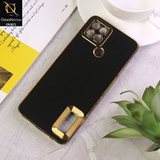 Oppo A15 Cover - Black - All New Electroplating Borders With Logo Hole Protective Soft Silicon Case