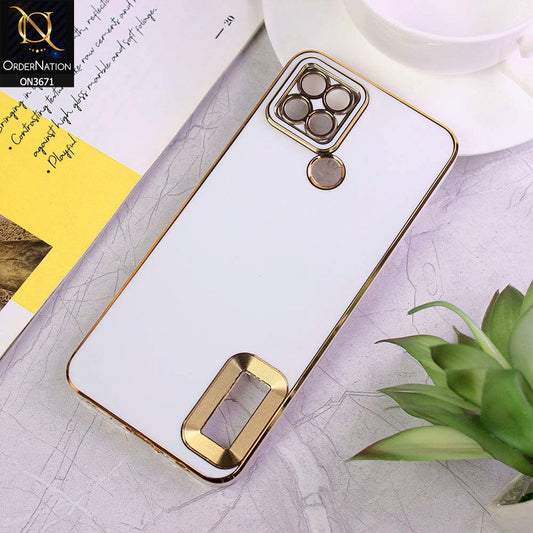 Oppo A15 Cover - White - All New Electroplating Borders With Logo Hole Protective Soft Silicon Case