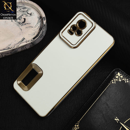 Vivo V21e Cover - White -  All New Electroplating Borders With Logo Hole Protective Soft Silicon Case
