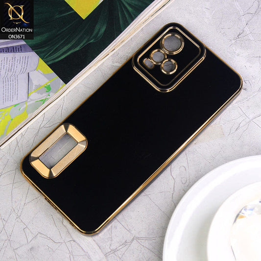 Vivo Y21 Cover - Black - All New Electroplating Borders With Logo Hole Protective Soft Silicon Case