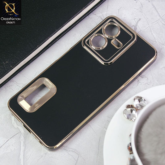 Vivo Y22 Cover - Black -All New Electroplating Borders With Logo Hole Protective Soft Silicon Case