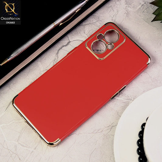 Oppo Reno 7Z 5G Cover - Red - Electroplated Shiny Borders Soft Silicon Camera Protection Case