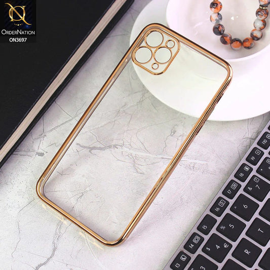 iPhone 11 Pro Max Cover - Golden - Luxury Look Colour Borders Semi -Transparent Soft Silicone Case With Camera Protection