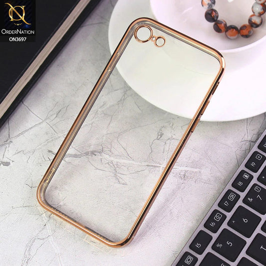 iPhone SE 2022 Cover - Golden - Luxury Look Colour Borders Semi -Transparent Soft Silicone Case With Camera Protection