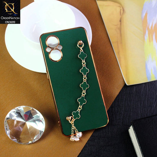 Oppo Reno 7Z 5G Cover - Green -  Electroplated Edges Soft Silicone Flower Chain Finger Holder Case