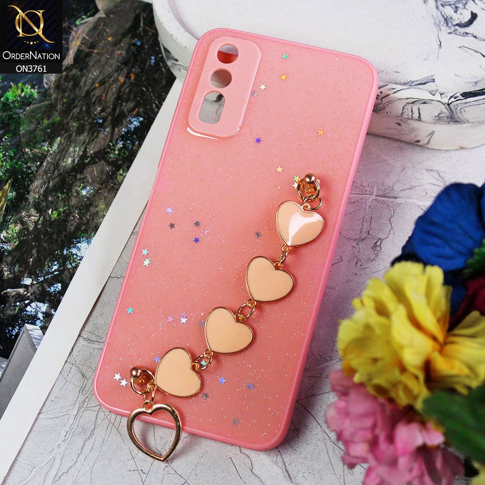 Vivo Y20 Cover Pink Shiny Glitter Candy Color Soft Border