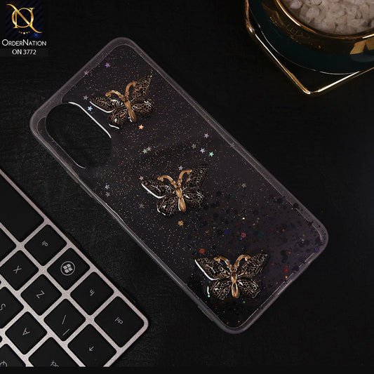 Oppo A17 Cover - Black - Shiny Butterfly Glitter Bling Soft Case (Glitter does not move)