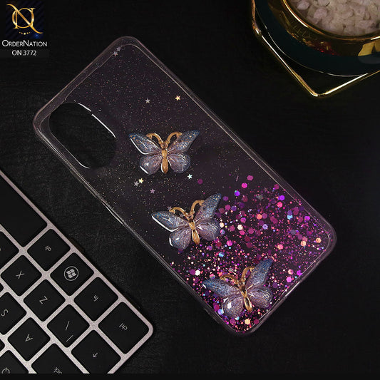 Oppo A17 Cover - Blue - Shiny Butterfly Glitter Bling Soft Case (Glitter does not move)