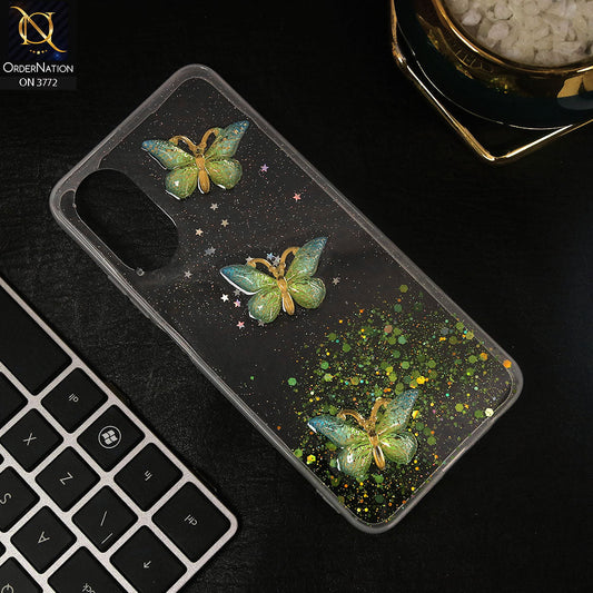 Oppo A17 Cover - Green - Shiny Butterfly Glitter Bling Soft Case (Glitter does not move)