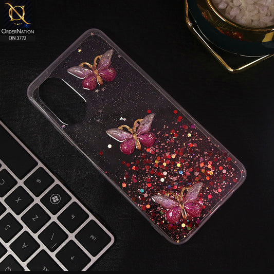 Oppo A17 Cover - Pink - Shiny Butterfly Glitter Bling Soft Case (Glitter does not move)