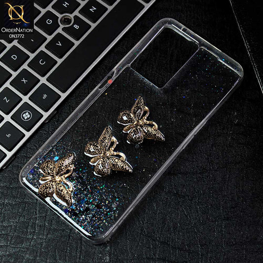 Oppo A57s Cover - Black -  Shiny Butterfly Glitter Bling Soft Case (Glitter does not move)
