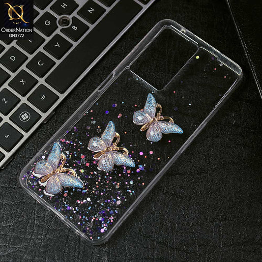 Oppo A57s Cover - Blue -  Shiny Butterfly Glitter Bling Soft Case (Glitter does not move)