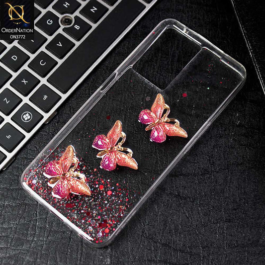 Oppo A57s Cover - Red -  Shiny Butterfly Glitter Bling Soft Case (Glitter does not move)