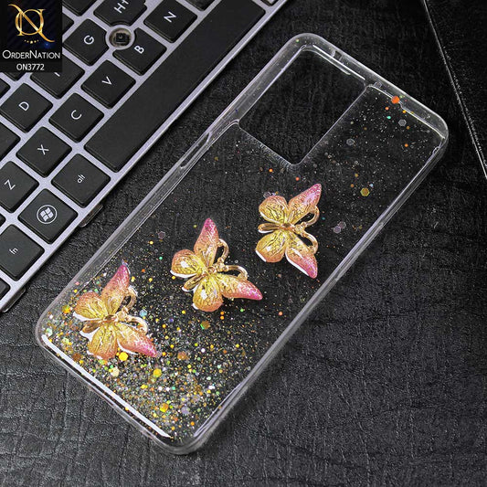 Oppo A57s Cover - Yellow -  Shiny Butterfly Glitter Bling Soft Case (Glitter does not move)