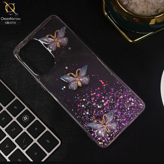 Tecno Camon 19 Cover - Blue - Shiny Butterfly Glitter Bling Soft Case (Glitter does not move)
