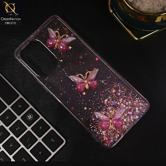 Tecno Camon 19 Cover - Pink - Shiny Butterfly Glitter Bling Soft Case (Glitter does not move)