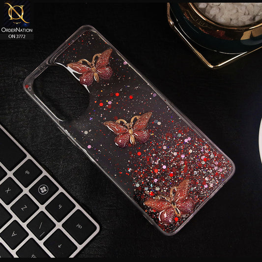 Tecno Camon 19 Cover - Red - Shiny Butterfly Glitter Bling Soft Case (Glitter does not move)