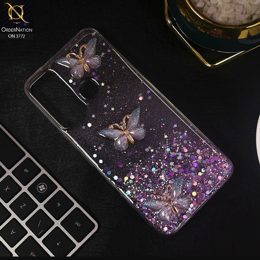 Infinix Hot 11 2022 Cover - Blue - Shiny Butterfly Glitter Bling Soft Case (Glitter does not move)