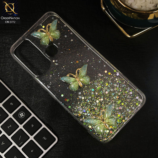 Infinix Hot 11 2022 Cover - Green - Shiny Butterfly Glitter Bling Soft Case (Glitter does not move)