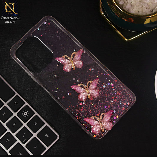 Infinix Hot 30 Cover - Pink - Shiny Butterfly Glitter Bling Soft Case (Glitter does not move)