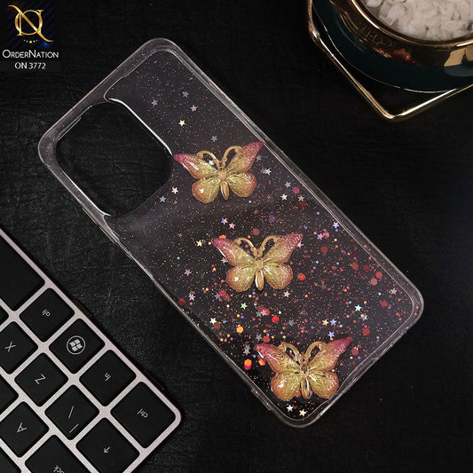 Infinix Hot 30 Cover - Yellow - Shiny Butterfly Glitter Bling Soft Case (Glitter does not move)