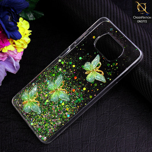 Xiaomi Poco X3 Pro Cover - Green - Shiny Butterfly Glitter Bling Soft Case (Glitter does not move)