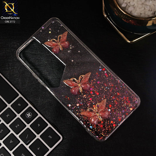 Tecno Pova Neo 2 Cover - Red - Shiny Butterfly Glitter Bling Soft Case (Glitter does not move)