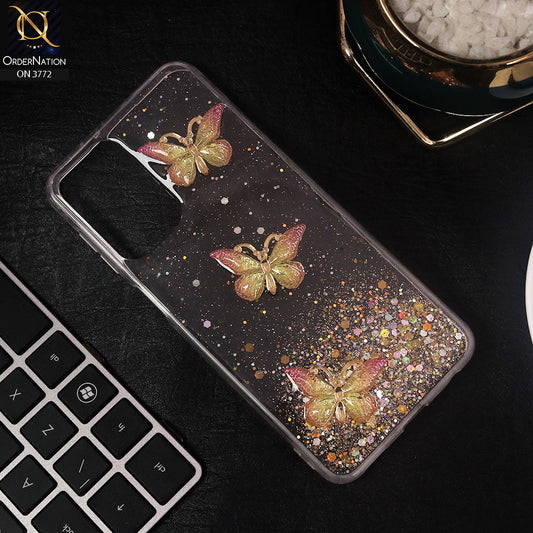 Samsung Galaxy A23 5G Cover - Yellow - Shiny Butterfly Glitter Bling Soft Case (Glitter does not move)