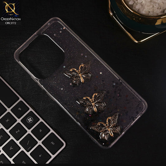 Infinix Smart 7 HD Cover - Black - Shiny Butterfly Glitter Bling Soft Case (Glitter does not move)
