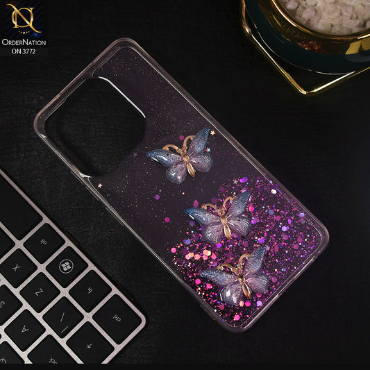 Infinix Smart 7 HD Cover - Blue - Shiny Butterfly Glitter Bling Soft Case (Glitter does not move)