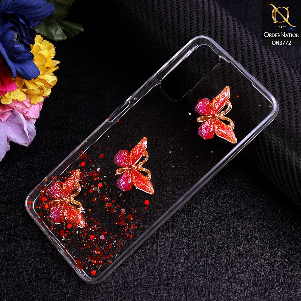 Vivo Y20 Cover Red Shiny Butterfly Glitter Bling Soft Case (Glitte