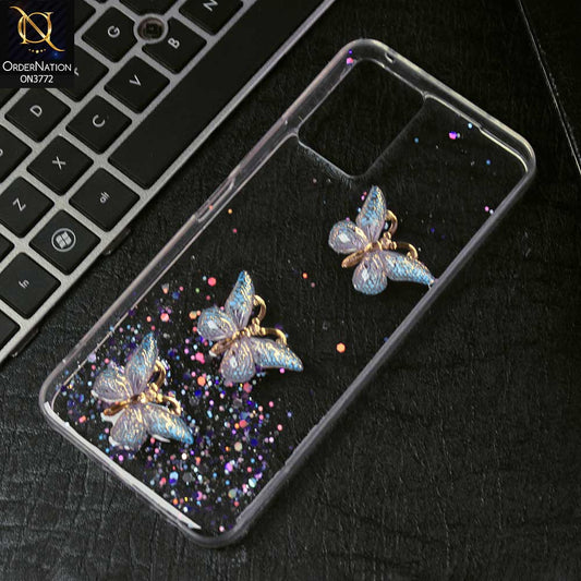 Vivo Y21G Cover - Blue -  Shiny Butterfly Glitter Bling Soft Case (Glitter does not move)