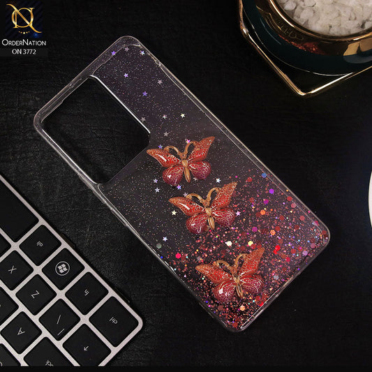 Vivo S15e Cover - Red - Shiny Butterfly Glitter Bling Soft Case (Glitter does not move)