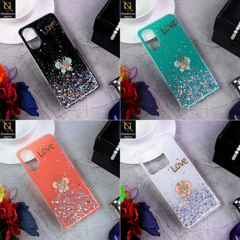 Vivo Y02s Cover - White - New candy Color Bling Sparkle Soft Silicone Butterfly Glitter Case ( Glitter Does not Move )