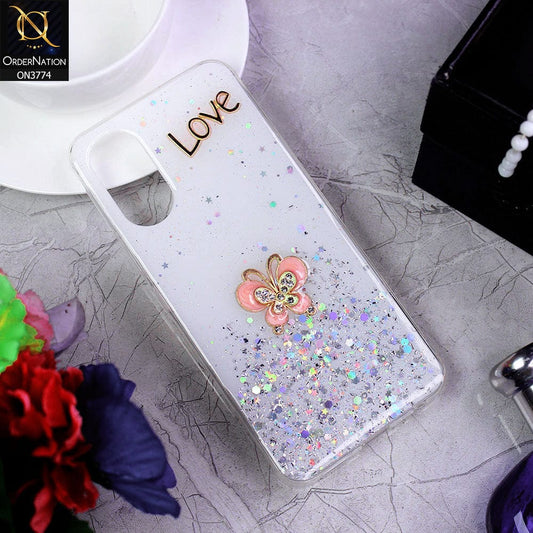 Vivo Y02s Cover - White - New candy Color Bling Sparkle Soft Silicone Butterfly Glitter Case ( Glitter Does not Move )